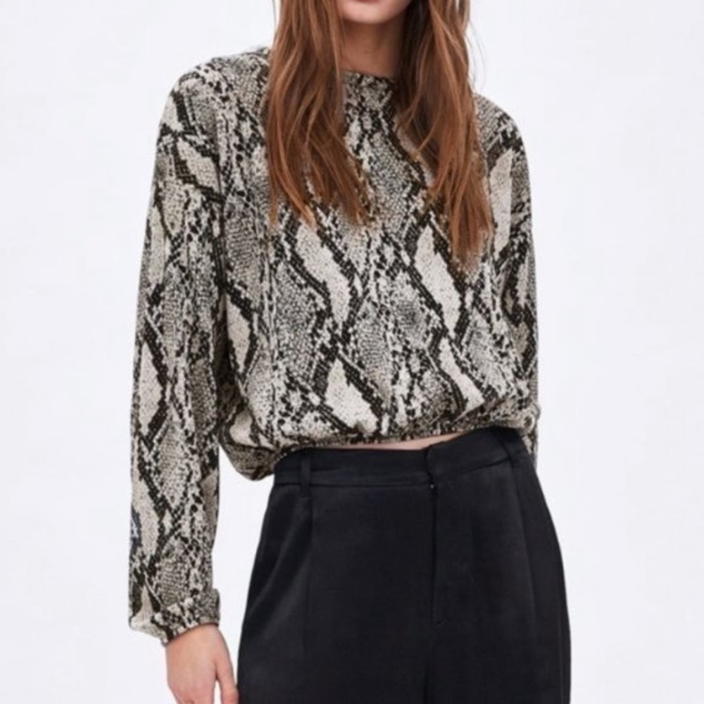 Zara snake print cropped crew neck